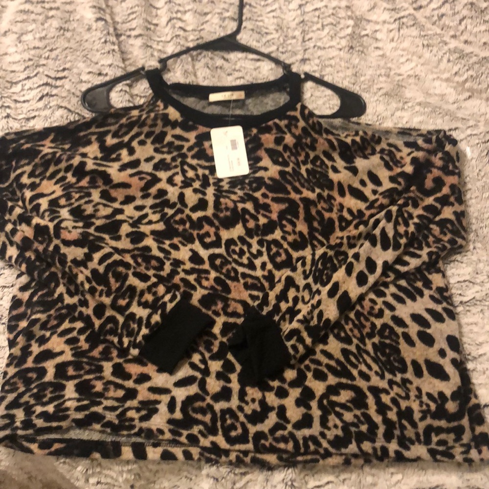 Cheetah print cold shoulder sweater shirt
